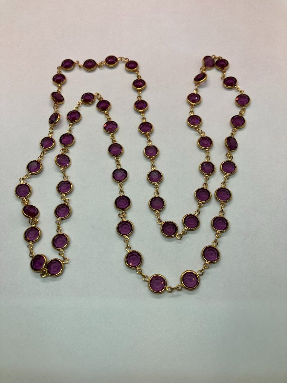 Vintage Swarovski Type Purple Crystal & Gold-Tone Necklace Sz 35"